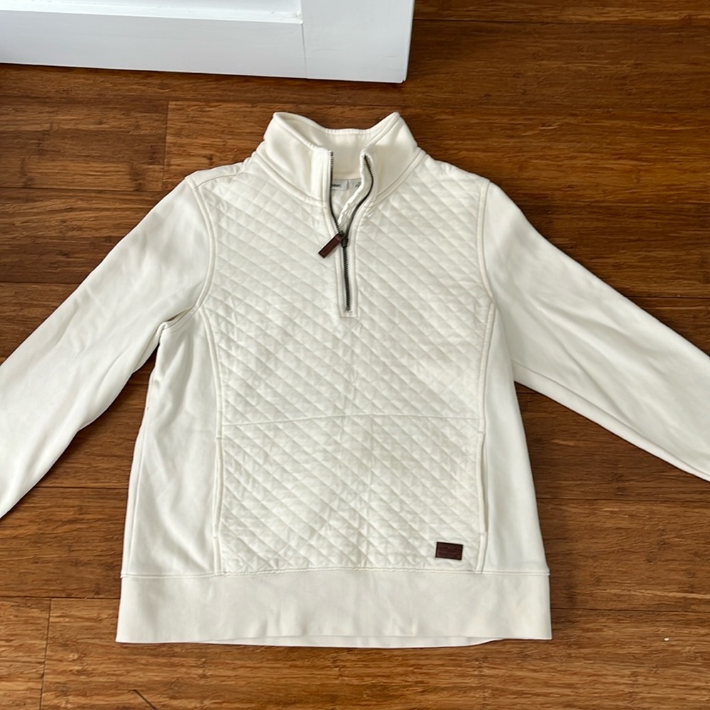Women's Quilted Quarter-Zip Pullover, Soft White, size medium petite